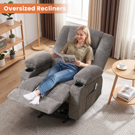 JMYMRY Recliner Chair, Rocker Recliner for Adults, Recliner Chair with Heat and Massage, Manual Recliner with Cup Holders for Living Room