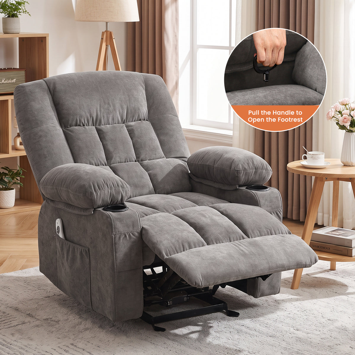 JMYMRY Recliner Chair, Rocker Recliner for Adults, Recliner Chair with Heat and Massage, Manual Recliner with Cup Holders for Living Room