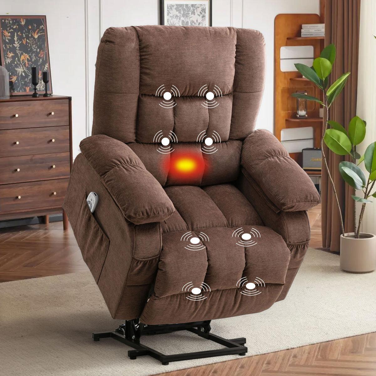 JMYMRY Power Lift Recliner Chair, Classic Manual Recliner Chair with Overstuffed Arms and Back, Manual Single Sofa with Cup Holders