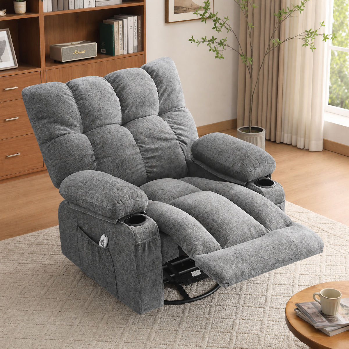 JMYMRY Rocker Recliner Chair with Vibration Massage and Heating, Cup Holders and Side Pockets, Adjustable Lounge Chair for Living Room, USB Charge Port