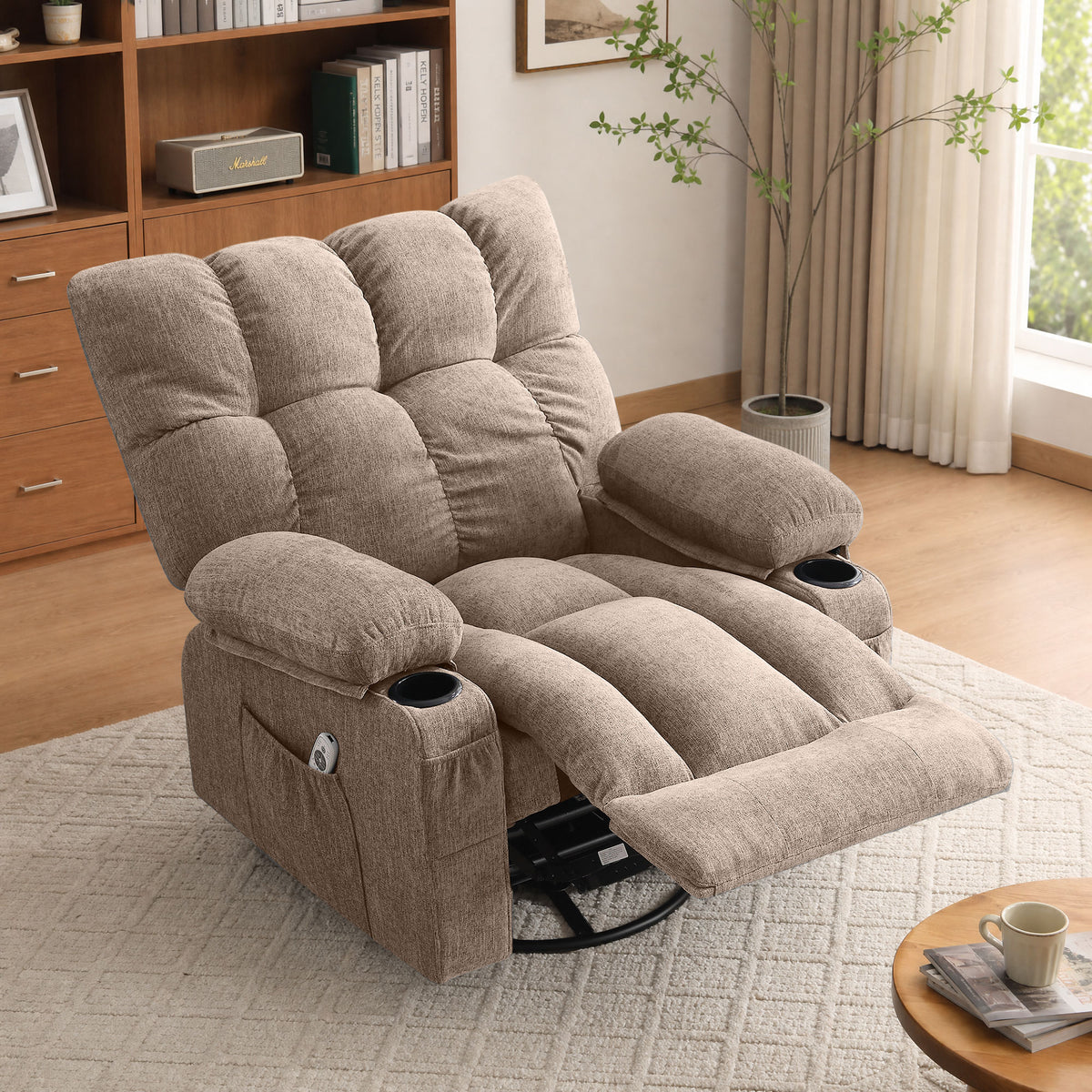 JMYMRY Rocker Recliner Chair with Vibration Massage and Heating, Cup Holders and Side Pockets, Adjustable Lounge Chair for Living Room, USB Charge Port