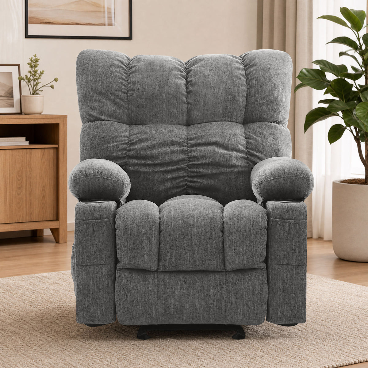 JMYMRY Rocker Recliner Chair with Vibration Massage and Heating, Cup Holders and Side Pockets, Adjustable Lounge Chair for Living Room, USB Charge Port