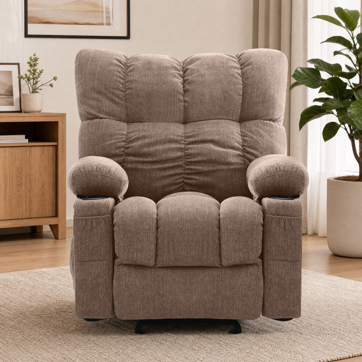 JMYMRY Rocker Recliner Chair with Vibration Massage and Heating, Cup Holders and Side Pockets, Adjustable Lounge Chair for Living Room, USB Charge Port