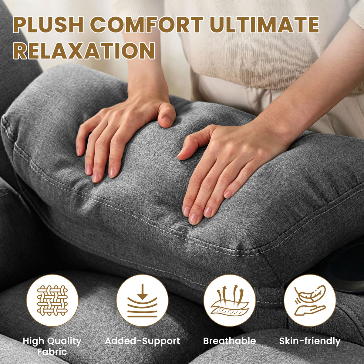 JMYMRY Soft Fabric Massage Heating Rocking Recliner Chair with USB Port, 4 Storage Pockets & 2 Cup Holders for Living Room