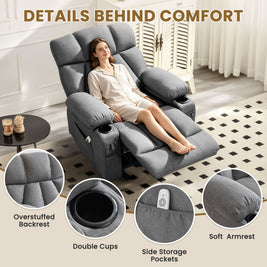 JMYMRY Soft Fabric Massage Heating Rocking Recliner Chair with USB Port, 4 Storage Pockets & 2 Cup Holders for Living Room