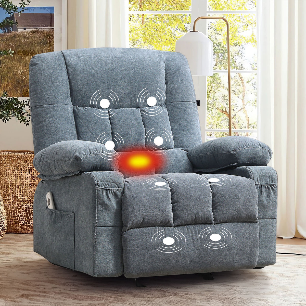 JMYMRY Recliner Chair, Rocker Recliner for Adults, Recliner Chair with Heat and Massage, Manual Recliner with Cup Holders for Living Room