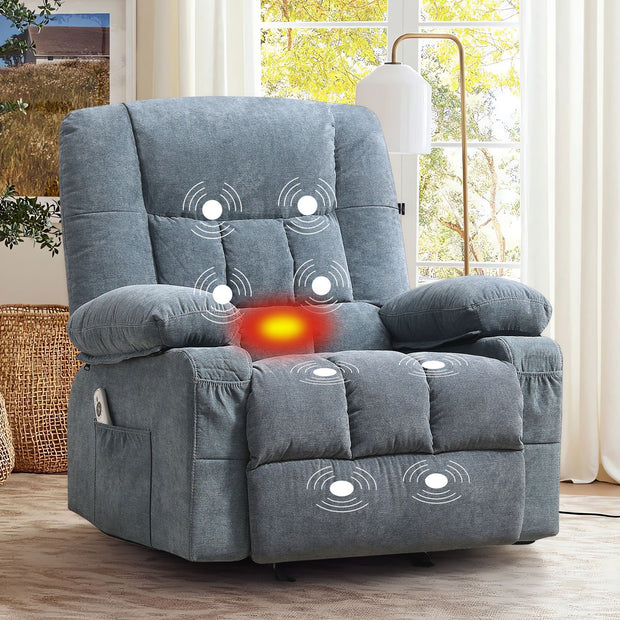 JMYMRY Recliner Chair, Rocker Recliner for Adults, Recliner Chair with Heat and Massage, Manual Recliner with Cup Holders for Living Room