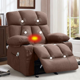JMYMRY Soft Fabric Massage Heating Rocking Recliner Chair with USB Port, 4 Storage Pockets & 2 Cup Holders for Living Room