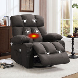 JMYMRY Soft Fabric Massage Heating Rocking Recliner Chair with USB Port, 4 Storage Pockets & 2 Cup Holders for Living Room