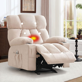 JMYMRY Soft Fabric Massage Heating Rocking Recliner Chair with USB Port, 4 Storage Pockets & 2 Cup Holders for Living Room