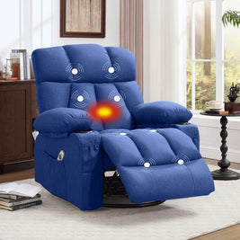 JMYMRY Soft Fabric Massage Heating Rocking Recliner Chair with USB Port, 4 Storage Pockets & 2 Cup Holders for Living Room