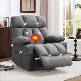 JMYMRY Soft Fabric Massage Heating Rocking Recliner Chair with USB Port, 4 Storage Pockets & 2 Cup Holders for Living Room