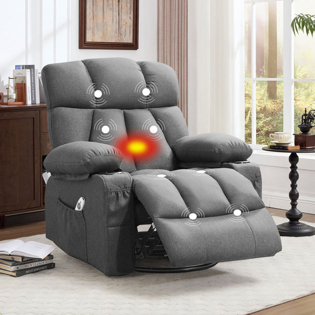 JMYMRY Soft Fabric Massage Heating Rocking Recliner Chair with USB Port, 4 Storage Pockets & 2 Cup Holders for Living Room