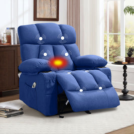 JMYMRY Soft Fabric Massage Heating Rocking Recliner Chair with USB Port, 4 Storage Pockets & 2 Cup Holders for Living Room