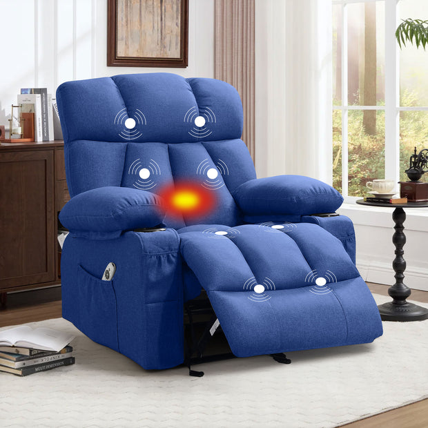 JMYMRY Soft Fabric Massage Heating Rocking Recliner Chair with USB Port, 4 Storage Pockets & 2 Cup Holders for Living Room