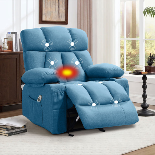 JMYMRY Soft Fabric Massage Heating Rocking Recliner Chair with USB Port, 4 Storage Pockets & 2 Cup Holders for Living Room