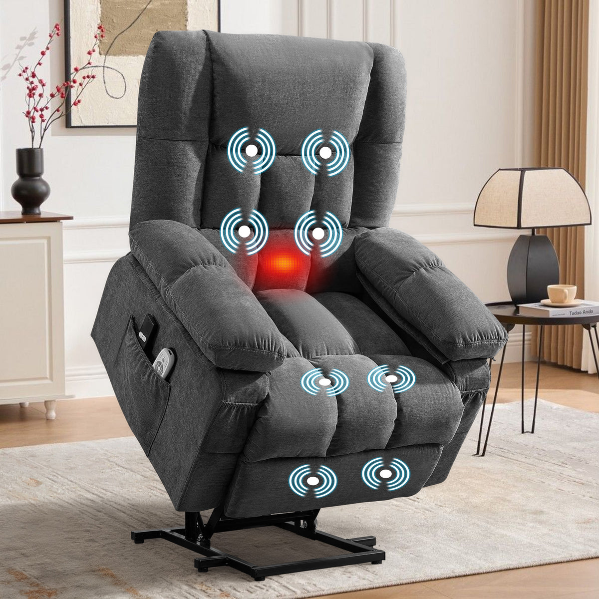 JMYMRY Power Lift Recliner Chair, Classic Manual Recliner Chair with Overstuffed Arms and Back, Manual Single Sofa with Cup Holders