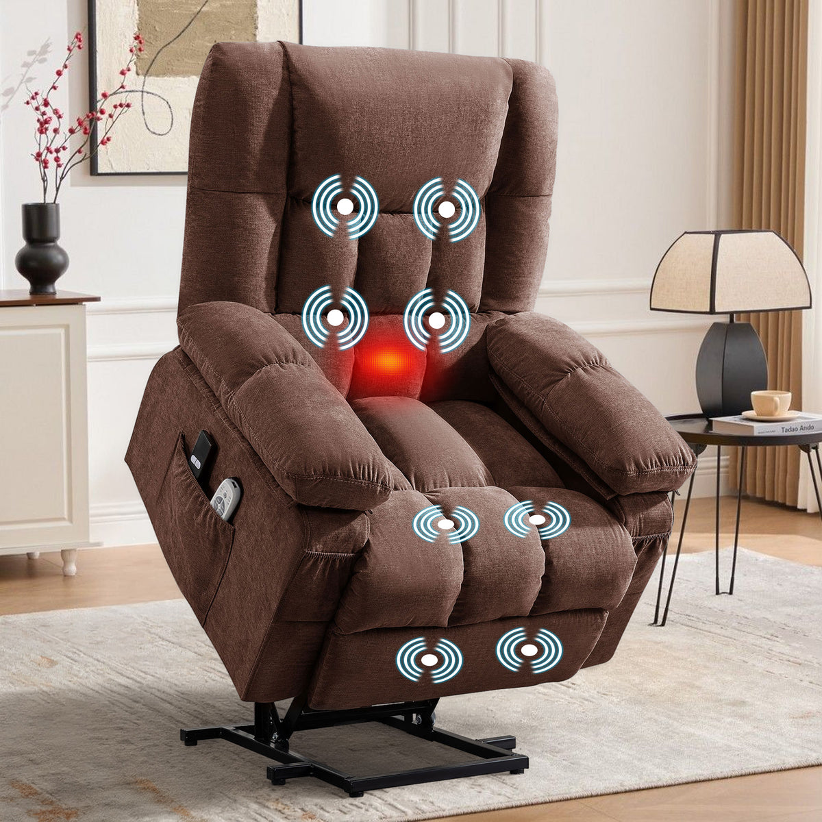 JMYMRY Power Lift Recliner Chair, Classic Manual Recliner Chair with Overstuffed Arms and Back, Manual Single Sofa with Cup Holders
