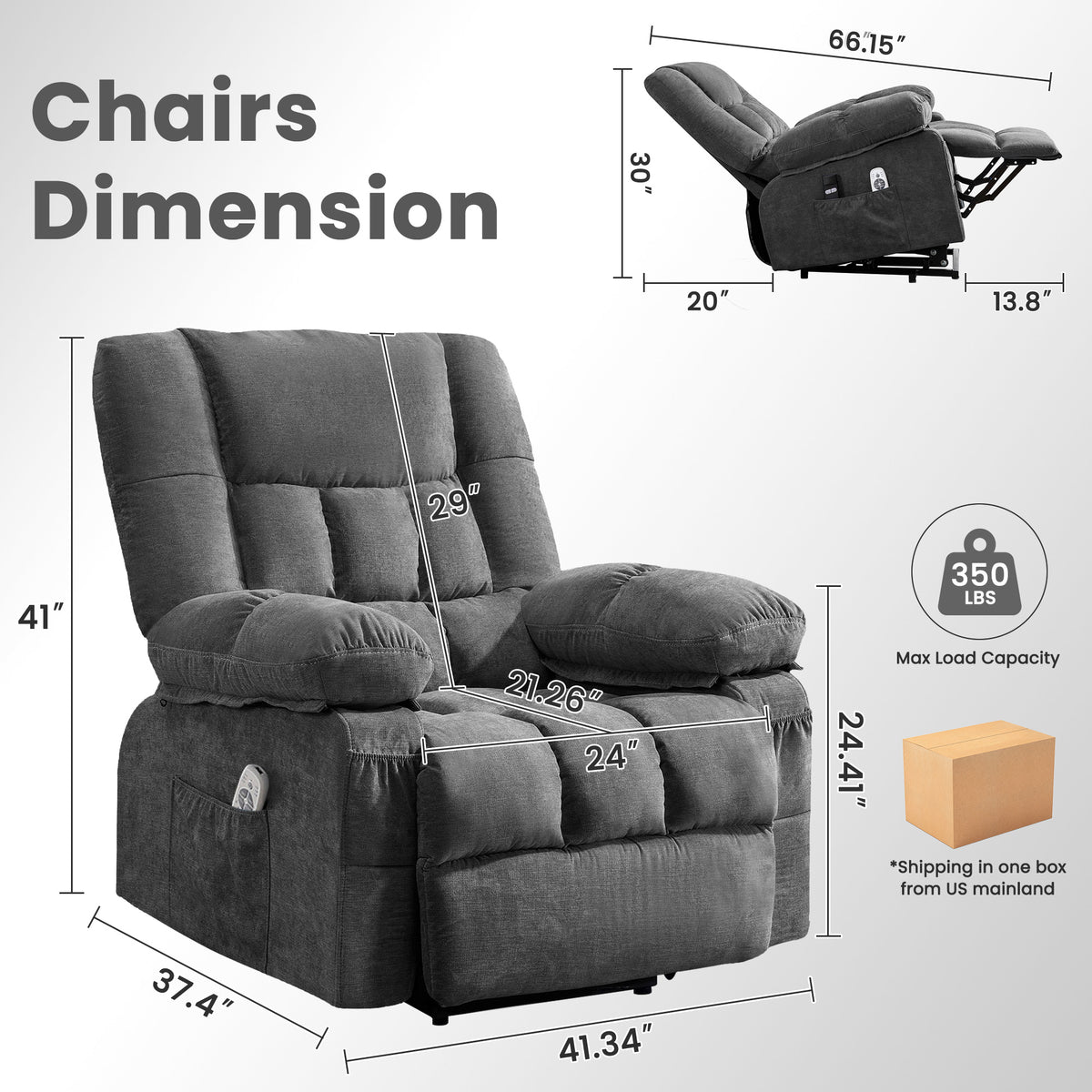 JMYMRY Power Lift Recliner Chair, Classic Manual Recliner Chair with Overstuffed Arms and Back, Manual Single Sofa with Cup Holders