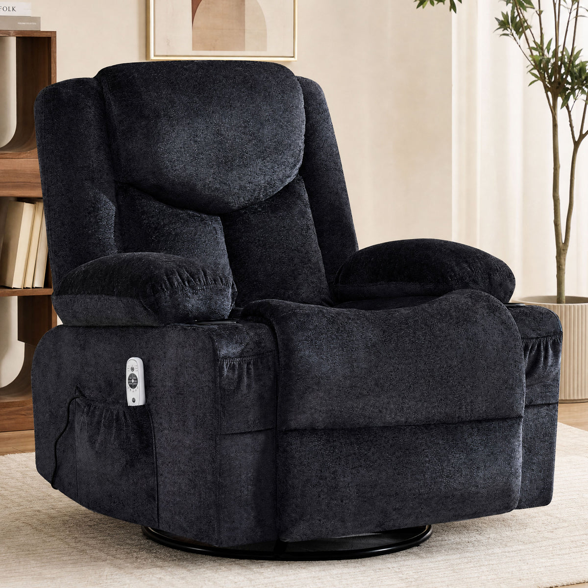 JMYMRY Rocker Recliner Chair with Vibration Massage and Heating, Cup Holders and Side Pockets, Adjustable Lounge Chair for Living Room, Bedroom
