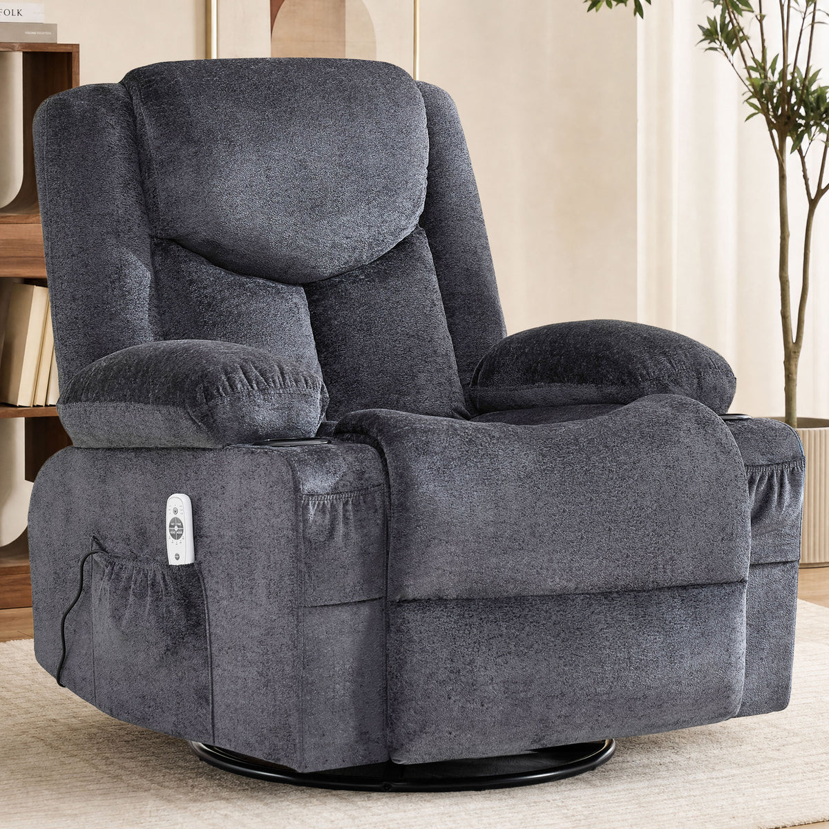 JMYMRY Rocker Recliner Chair with Vibration Massage and Heating, Cup Holders and Side Pockets, Adjustable Lounge Chair for Living Room, Bedroom