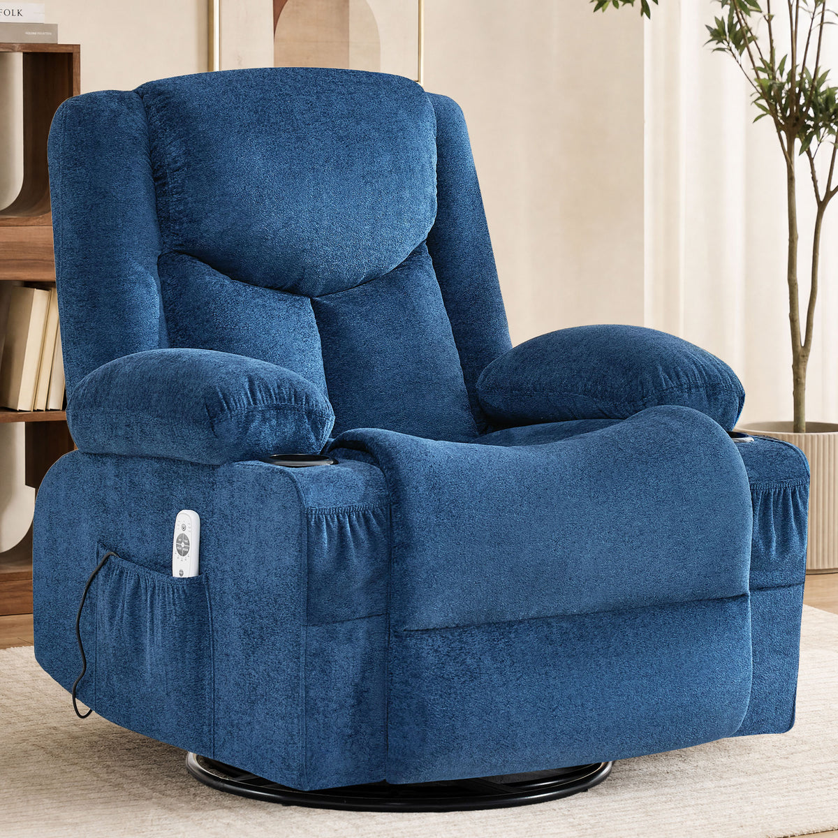 JMYMRY Rocker Recliner Chair with Vibration Massage and Heating, Cup Holders and Side Pockets, Adjustable Lounge Chair for Living Room, Bedroom