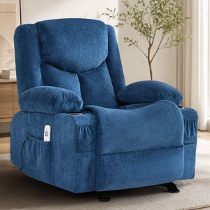 JMYMRY Rocker Recliner Chair with Vibration Massage and Heating, Cup Holders and Side Pockets, Adjustable Lounge Chair for Living Room, Bedroom