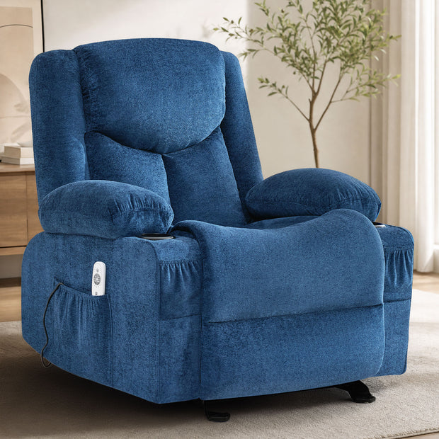 JMYMRY Rocker Recliner Chair with Vibration Massage and Heating, Cup Holders and Side Pockets, Adjustable Lounge Chair for Living Room, Bedroom
