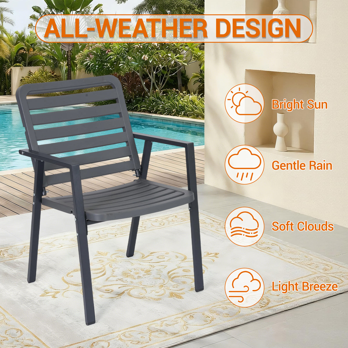JMYMRY Outdoor Dining Chairs Set of 2, All-Weather PP-Patio Chairs, Metal Frame Outdoor Chairs, Waterproof Restaurant Chairs for Front Porch, Balcony Chairs for Backyard Garden