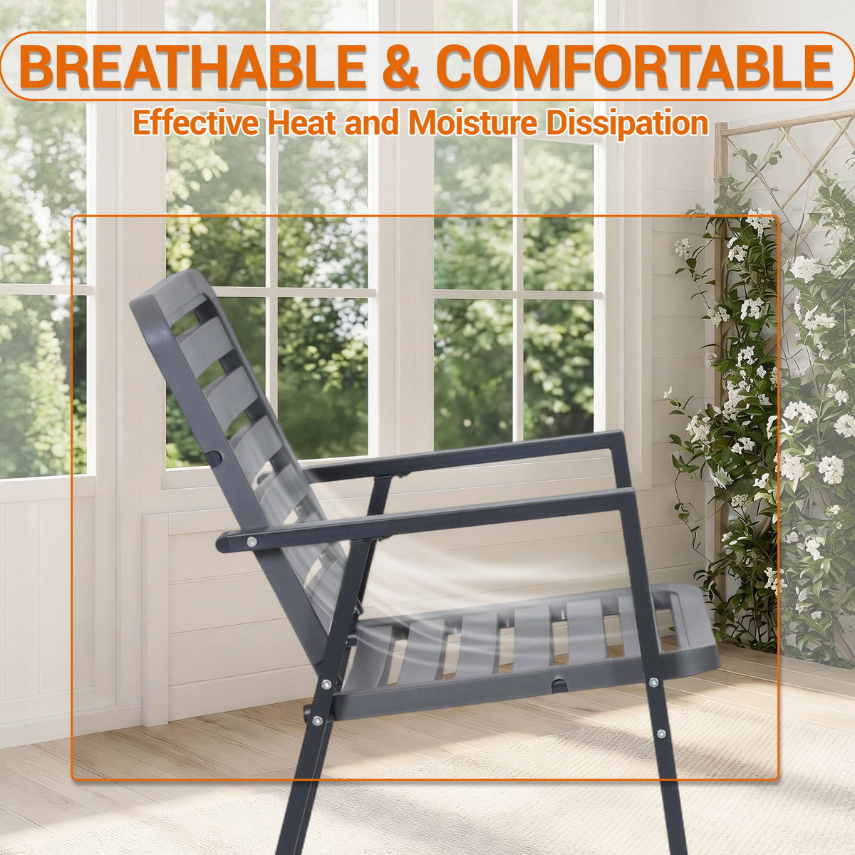 JMYMRY Outdoor Dining Chairs Set of 2, All-Weather PP-Patio Chairs, Metal Frame Outdoor Chairs, Waterproof Restaurant Chairs for Front Porch, Balcony Chairs for Backyard Garden