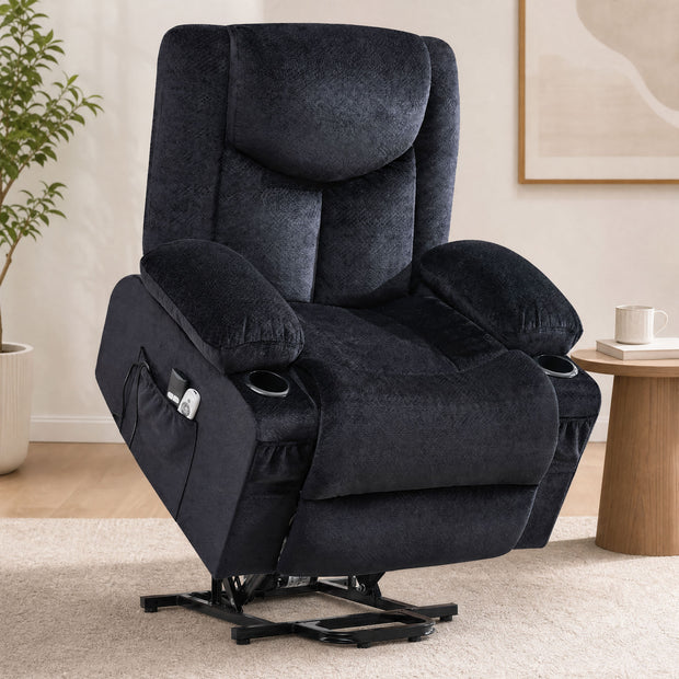 JMYMRY Power Lift Recliner Chair for Elderly with Vibration Massage and Heating, Extra Wide Adjustable Rocker with Cup Holders, Side Pockets and USB Charge Port
