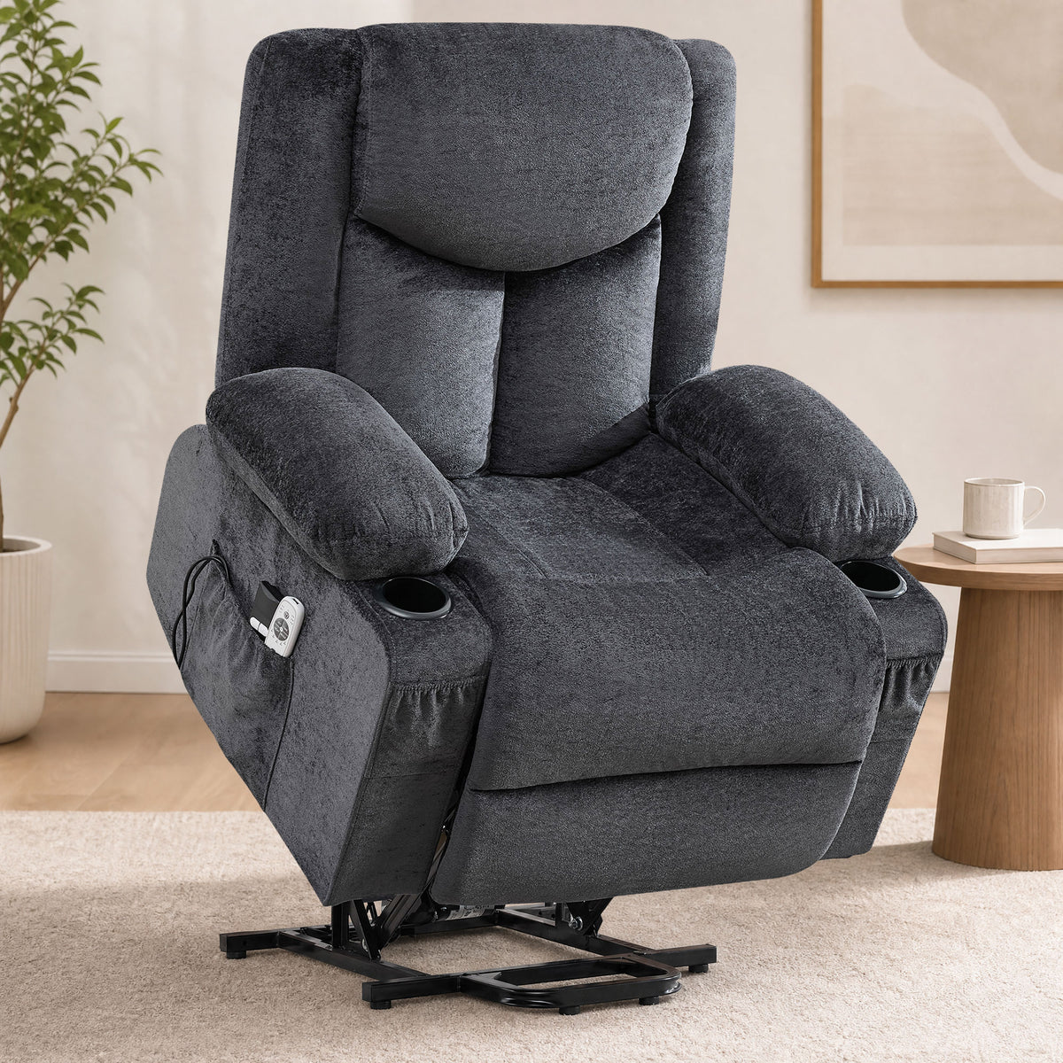JMYMRY Power Lift Recliner Chair for Elderly with Vibration Massage and Heating, Extra Wide Adjustable Rocker with Cup Holders, Side Pockets and USB Charge Port