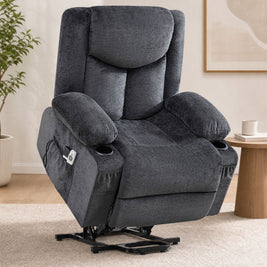 JMYMRY Power Lift Recliner Chair for Elderly with Vibration Massage and Heating, Extra Wide Adjustable Rocker with Cup Holders, Side Pockets and USB Charge Port