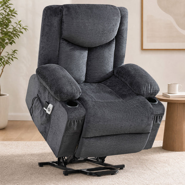 JMYMRY Power Lift Recliner Chair for Elderly with Vibration Massage and Heating, Extra Wide Adjustable Rocker with Cup Holders, Side Pockets and USB Charge Port