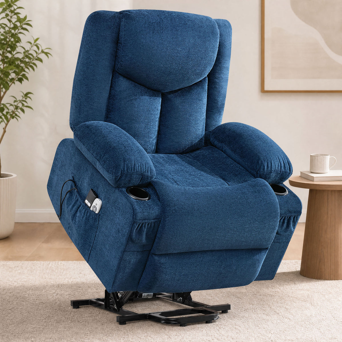 JMYMRY Power Lift Recliner Chair for Elderly with Vibration Massage and Heating, Extra Wide Adjustable Rocker with Cup Holders, Side Pockets and USB Charge Port