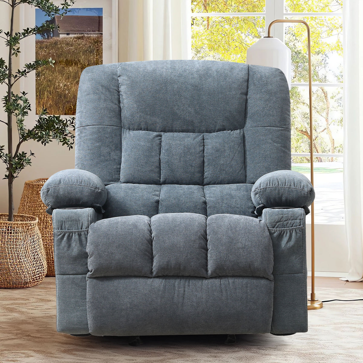 JMYMRY Recliner Chair, Rocker Recliner for Adults, Recliner Chair with Heat and Massage, Manual Recliner with Cup Holders for Living Room