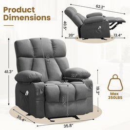 JMYMRY Soft Fabric Massage Heating Rocking Recliner Chair with USB Port, 4 Storage Pockets & 2 Cup Holders for Living Room