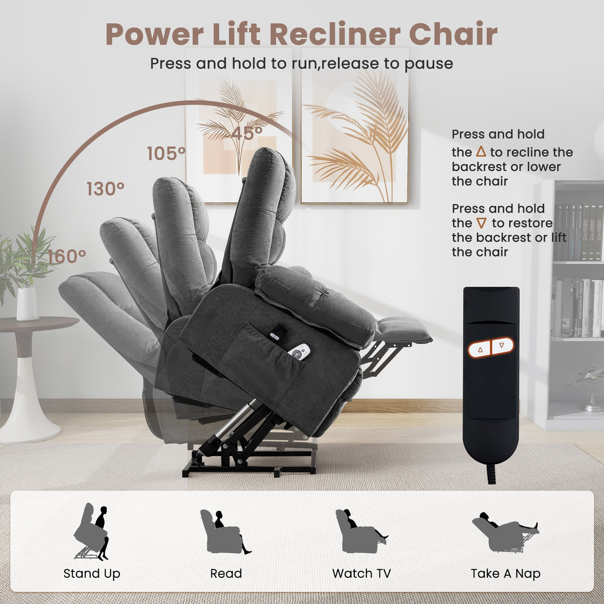 JMYMRY Power Lift Recliner Chair, Classic Manual Recliner Chair with Overstuffed Arms and Back, Manual Single Sofa with Cup Holders