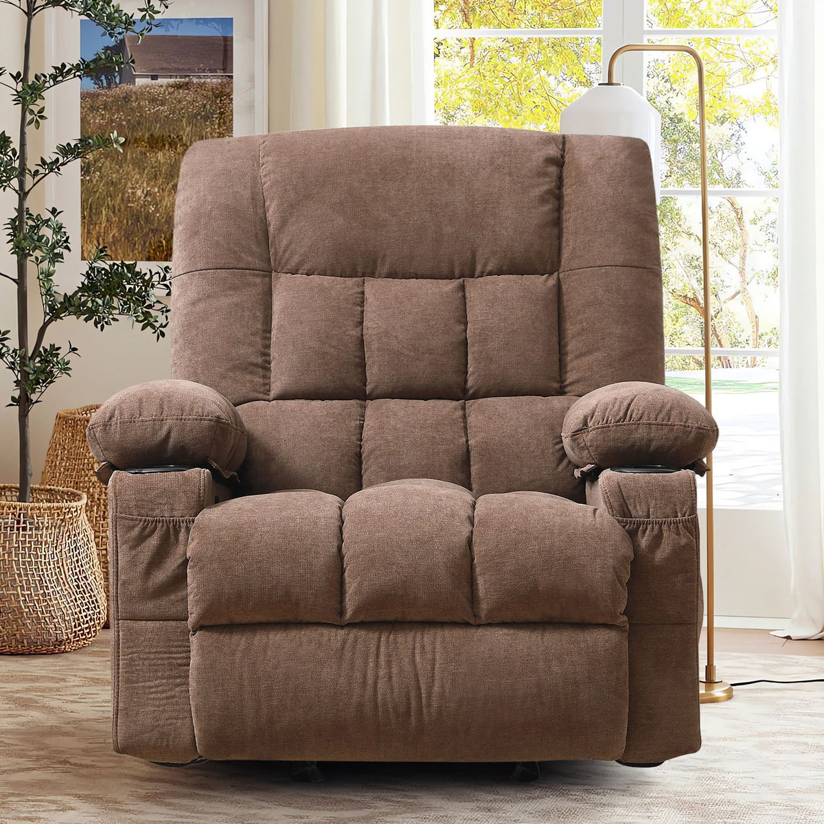 JMYMRY Recliner Chair, Rocker Recliner for Adults, Recliner Chair with Heat and Massage, Manual Recliner with Cup Holders for Living Room
