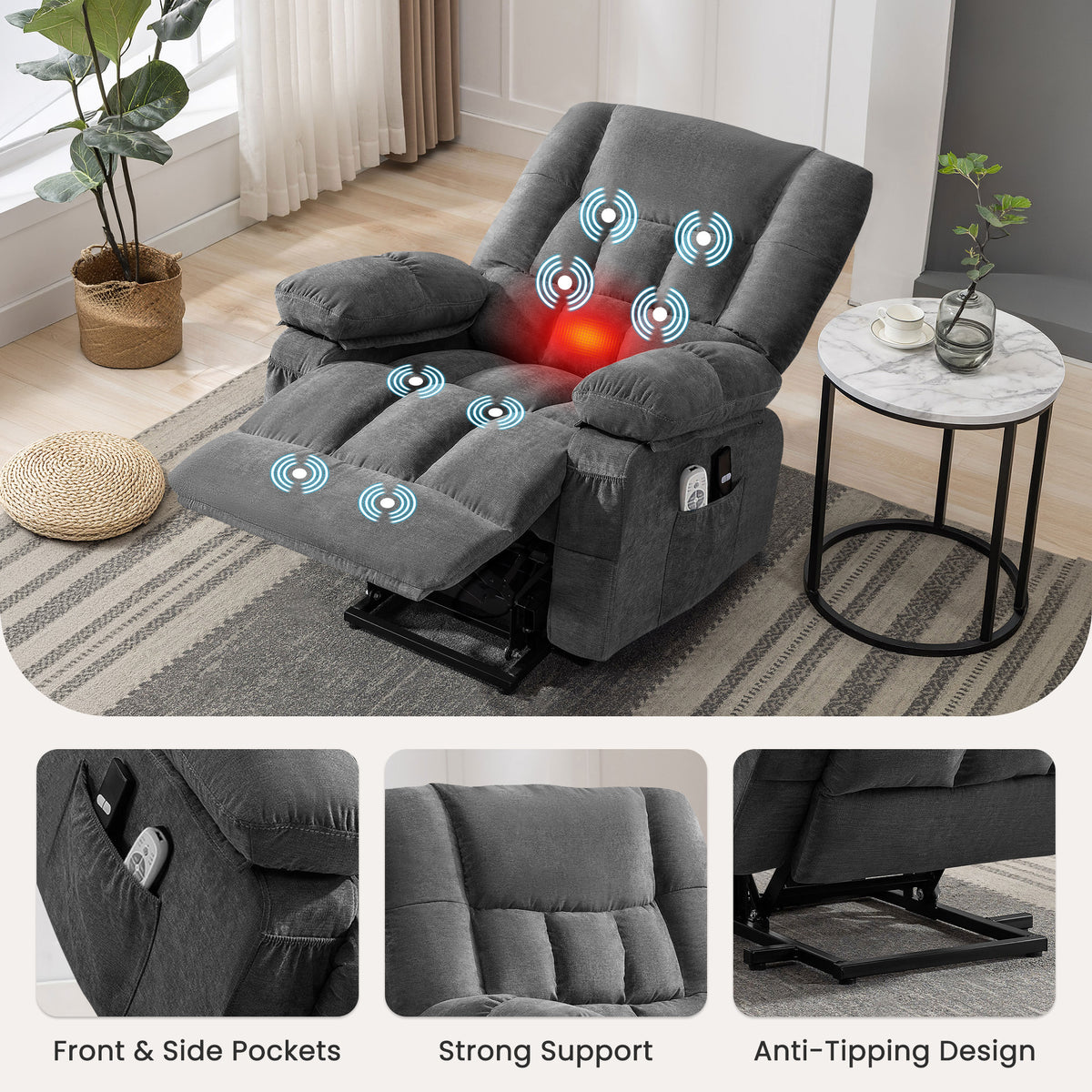 JMYMRY Power Lift Recliner Chair, Classic Manual Recliner Chair with Overstuffed Arms and Back, Manual Single Sofa with Cup Holders