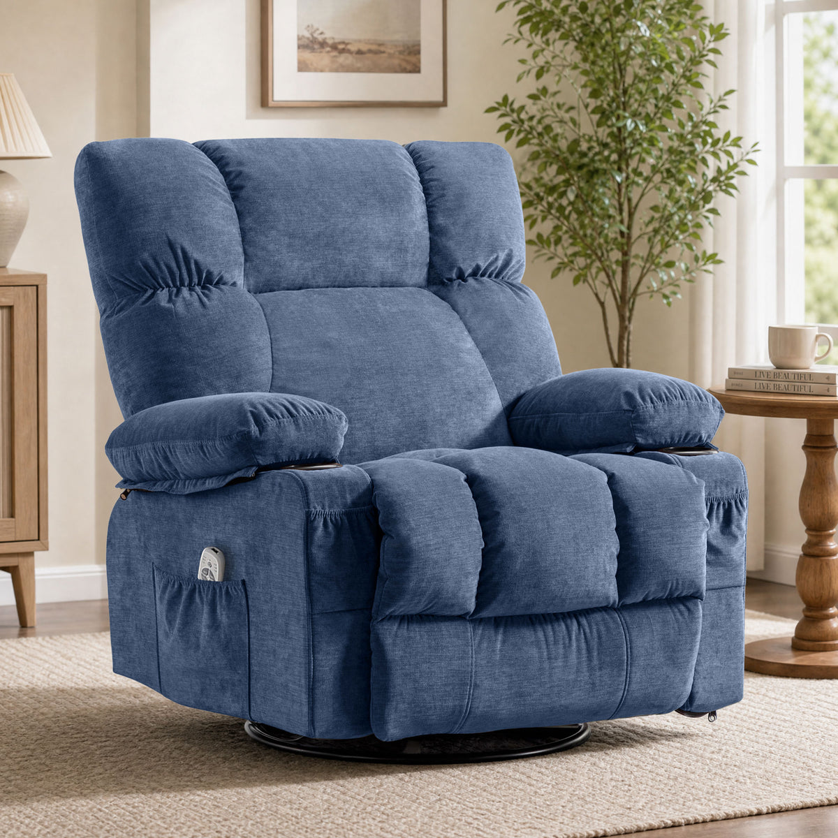JMYMRY Rocker Recliner Chair with Vibration Massage and Heating, Cup Holders and Side Pockets, Adjustable Lounge Chair for Living Room