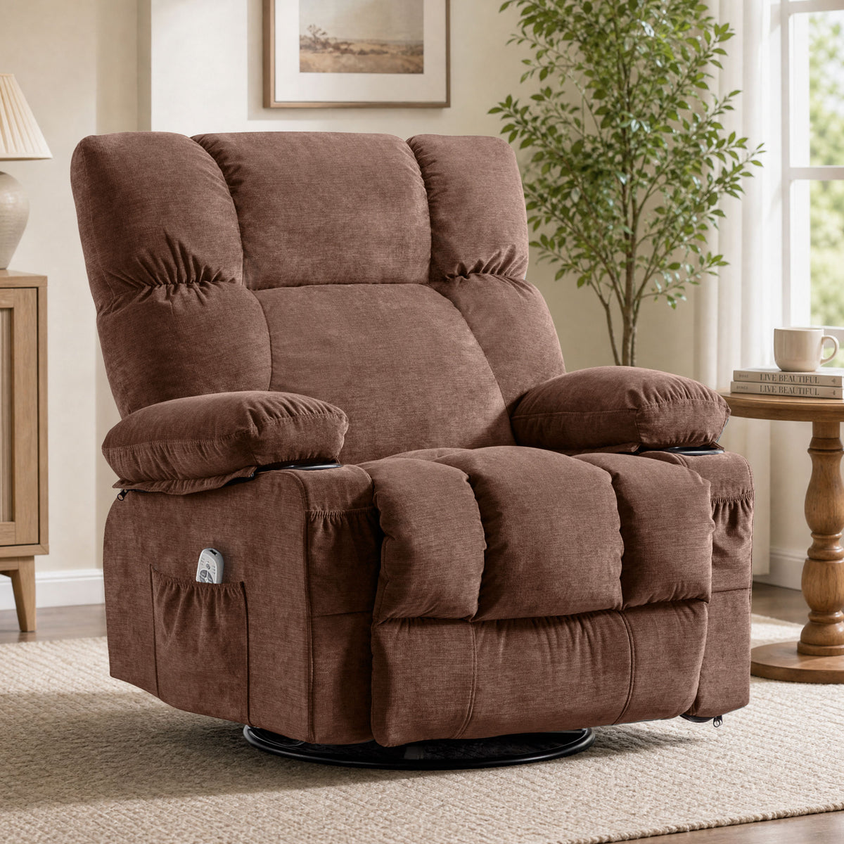 JMYMRY Rocker Recliner Chair with Vibration Massage and Heating, Cup Holders and Side Pockets, Adjustable Lounge Chair for Living Room