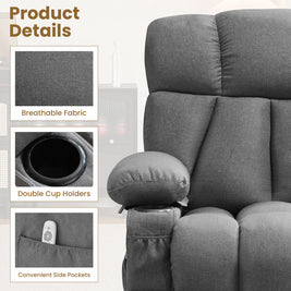 JMYMRY Soft Fabric Massage Heating Rocking Recliner Chair with USB Port, 4 Storage Pockets & 2 Cup Holders for Living Room