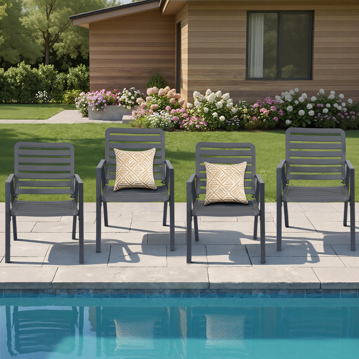 JMYMRY Outdoor Dining Chairs Set of 2, All-Weather PP-Patio Chairs, Metal Frame Outdoor Chairs, Waterproof Restaurant Chairs for Front Porch, Balcony Chairs for Backyard Garden