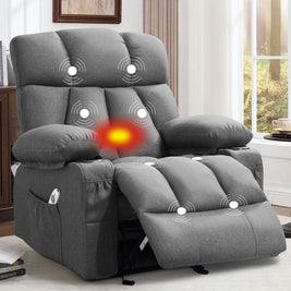 JMYMRY Soft Fabric Massage Heating Rocking Recliner Chair with USB Port, 4 Storage Pockets & 2 Cup Holders for Living Room