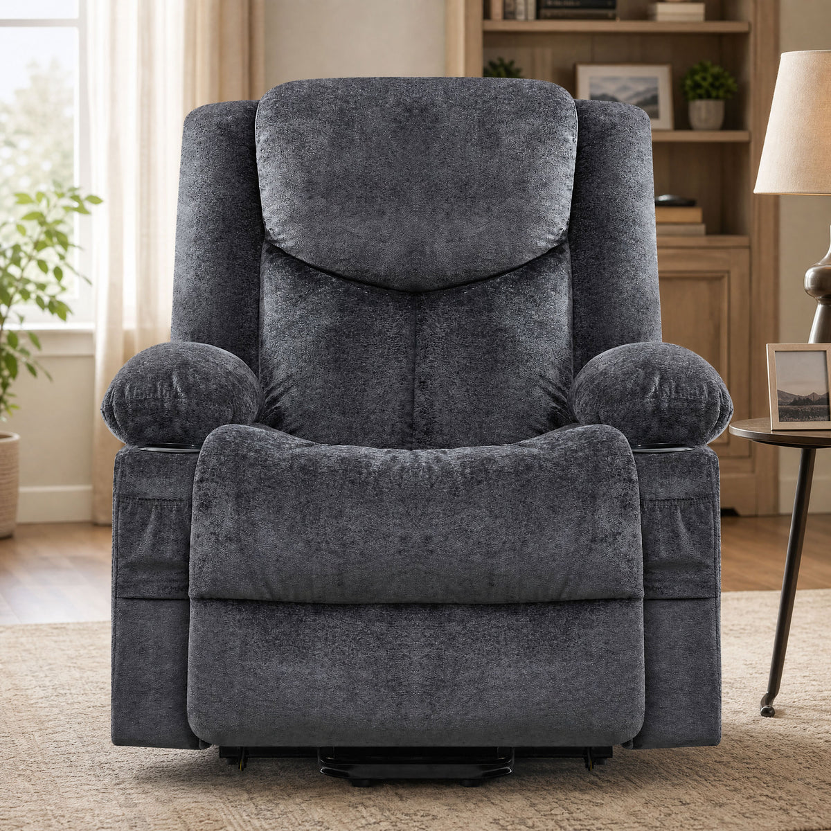 JMYMRY Power Lift Recliner Chair for Elderly with Vibration Massage and Heating, Extra Wide Adjustable Rocker with Cup Holders, Side Pockets and USB Charge Port