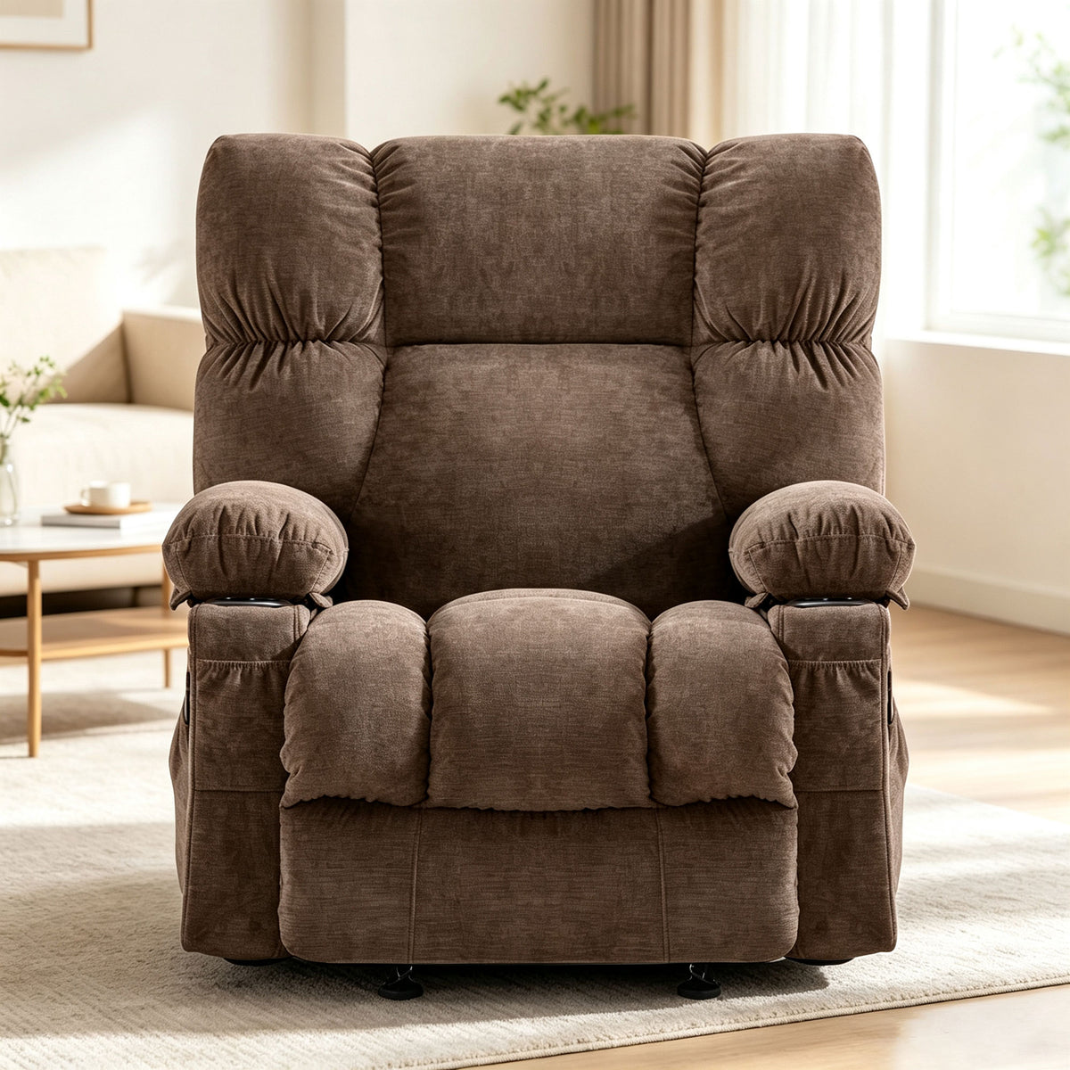 JMYMRY Rocker Recliner Chair with Vibration Massage and Heating, Cup Holders and Side Pockets, Adjustable Lounge Chair for Living Room