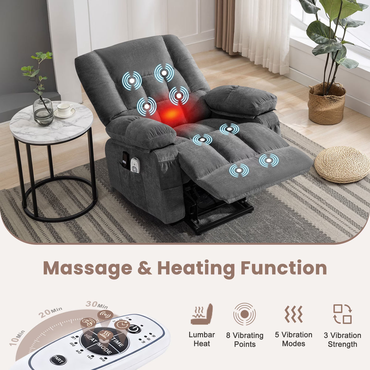JMYMRY Power Lift Recliner Chair, Classic Manual Recliner Chair with Overstuffed Arms and Back, Manual Single Sofa with Cup Holders
