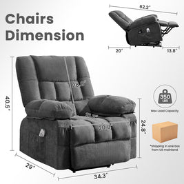 JMYMRY Power Lift Recliner Chair, Classic Manual Recliner Chair with Overstuffed Arms and Back, Manual Single Sofa with Cup Holders